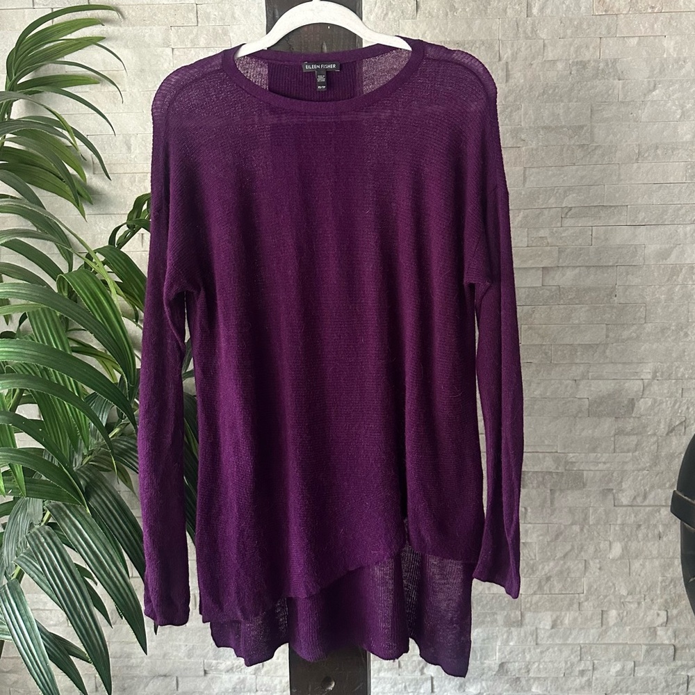 Eileen Fisher Purple Asymmetrical Wool Alpaca Blend Oversized Tunic Sweater XS
